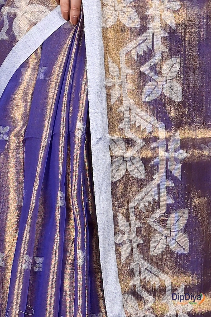 Lavender Cotton Silk Parashar Tissue Jamdani Saree (289)
